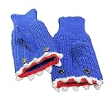 pulunto Herbst/Winter 2023 Neue Cartoon Blau Grau Shark Beißen Finger Halbe Handschuhe Stricken Z8B4 Hand Handschuhe Warme, blau, Einheitsgröße