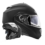 ATO Moto Motorradhelm Montreal Schwarz Klapphelm Integralhelm matt Größe L 59cm bis 60cm mit Doppelvisier System mit Sonnenblende ECE 2205