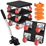 4 Stück Möbel Transportrollen Set,Schwerer Möbeltransporter mit Verlängerungsstange und 4 Möbelroller, 360 Grad Drehbar Rads, 400 kg Tragfähigkeit,für Möbel und Schwere Gegenstände