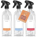 Lavandola® 3x Sprühflasche 750ml mit Etiketten - gleichmäßiges & feines Sprühbild, dichte & langlebige Sprühflasche Pflanzen, kleine Sprühflasche Autopflege, Spray Bottle, 3x Sprühflaschen Set