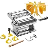 ROSSETTO Manuelle Nudelmaschine mit Trockner, Edelstahl Pastamaschine mit 9 Teigstärken, 2 Schnittbreiten,Für Lasagne, Spaghetti, Fettuccini, Ravioli-Ausstechern
