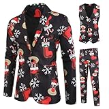 Generisch Herrenmode Casual Set mit Gedruckter Weste Jacke Hose für Festliche Anlässe (Black, XXL)