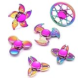 SCIONE 6er-Set Fidget Spinner Metall – Regenbogen-Spinner für Kinder/Erwachsene, Langlebig mit Ultraschwenkbaren Lagern (3-5 Min. Drehzeit), Stressabbau & Fokus