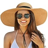 Strandhüte für Damen, Faltbare Sonnenhüte für Frauen, Floppy Strohhut für Frauen, Boho breitkrempige Hüte für Frauen, modische Sommerhüte für Frauen Reisen Wandern Gartenarbeit (Dark Khaki)