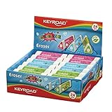 KEYROAD Radiergummi/Radierer für Bleistift und Buntstift/ 24 Stücke - verpackt im Display/Mischung aus Farben/Ideal für Schule und Büro