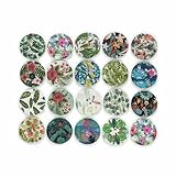 50 Stück runde Holzknöpfe mit Blumen- und Pflanzenmotiv, zum Nähen, Scrapbooking, Kleidung, Basteln, Karten, DIY, 15–25 mm, 25 MM