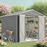 LANTRO JS Metall Gerätehaus 8x6FT, Garten Schuppen mit Klapptür, Gartenhütte Blech für Werkzeugaufbewahrung, Geräteschuppen Metall, 229.4x180x191cm, Grau