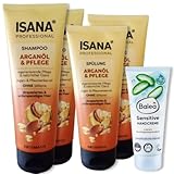 5er Pack: 2 x ISANA PROFESSIONAL Shampoo Arganöl & Pflege 250 ml, 2 x Spülung Arganöl & Pflege 200 ml, 1 x Handcreme Sensitive, 100 ml für trockene Haut