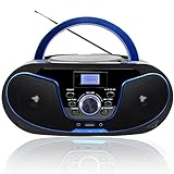 Tragbar CD Player Boombox Bluetooth - mit UKW Radio, USB Eingang & AUX & Kopfhörern Ports, 2 x 2 Watt RMS Stereoanlage (LP-D02B)