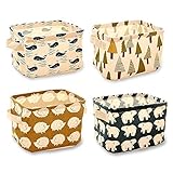 sinzau Aufbewahrungskorb, 4-Teiliges Set, Faltbare Aufbewahrungsbox aus Leinen, für Büro, Schlafzimmer, Bad, 4 Muster