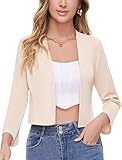 SIMIYA Blazer Damen Elegant, 3/4 Ärmel Kurzblazer Damen, Slim Fit Business Jackeblazer Ärmel mit Schlitzen Open Front Keine Knöpfe(Aprikose,XXL)