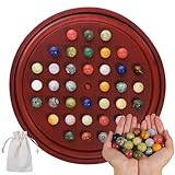 Solitär-Spiel, 32 cm, rundes Holzbrett mit 36 natürlichen Marmormurmeln, sehr schwieriges Einzelspieler-Strategiespiel – Urlaubs- und Ruhestandsgeschenke
