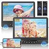 DESOBRY DVD Player Auto 2 bildschirme 12' mit 1080P HDMI Eingang, Auto Fernseher Spielt Matisch Den Gleichen Oder Zwei Verschiedene Filme AB, 5 Stunden Wiederaufladbare Batterie, Unterstützung USB