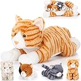 Skylety 5 Stück Plüsch Katzen Set Enthält Groß Katze Stofftier Weich Kuscheltier mit 4 Flauschig Plüschtier Kätzchen im Bauch Mama Katze zum Kuschel Schlaf Geburtstag Geschenk (Orange)