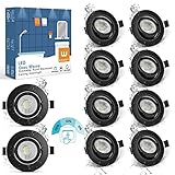 wowatt 10er Einbaustrahler LED Schwarz 3 Stufe Dimmbar 7W Einbauleuchten Ultra Flach IP44 Deckenspots 6000K Kaltweiß 700LM Ersetzt 70W Halogen LED Spots 230V Schwenkbar Rund 68mm Badeinbaustrahler