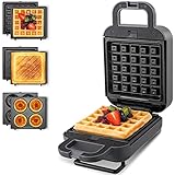 Waffeleisen Sandwichmaker Belgische Waffel Mini, 3 In1 mit wechselplatten Donut Maker, Kontaktgrill, Sandwichtoaster, Elektrischer, Panini, Antihaftbeschichtung Spülmaschinengeeignete, 600w Grau BEZIA