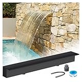 Wasserfall-Überlauf aus Edelstahl für Pool und Gartenteiche, modernes Springbrunnen-Set, Wandmontage, 30 cm breiter Auslass, Schwarz