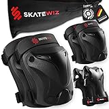 SKATEWIZ Schoner Inliner Kinder Skate - Knieschützer kinder Schoner Set - Armschoner inline Protektoren kinder - Skateboard Knieschoner Kinder - Protect-1 Schwarz Größe S