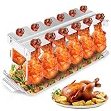 xinrongda Hähnchenschenkel Halter Grill Zubehör für Backofen & Grill, Hähnchenkeulenhalter mit Auffangschale, Hähnchen Grill Ständer & BBQ Rack, Grillzubehör Männer Geschenk