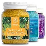 Badesalz Set mit 3x400g Badesalzen - Lavendel - Meeresbrise - Ylang-Ylang - Meersalz mit Natürlichem Ätherischen Öl - Besten für Guten Schlaf - Stressabbau - Körperpflege - Entspannung - Spa