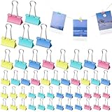 Livdouyu 120 Stück Foldback Klammern Bunt 15mm/19mm/25mm/32mm Foldbackklammer Klein Mini Papierklammern Büroklammern Metall Binder Clips Vielzweckklammern für Briefpapier Papier, Bürobedarf