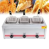 Fritteuse, kommerzielles Flüssiggas, Edelstahl, abnehmbarer Ölbehälter, ideal für Brathähnchen, Garnelen, Pommes Frites, Donuts, perfekt für Zuhause, Küche, Restaurant, Outdoor