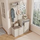 Aunvla Garderobenset, Kompaktgarderobe, Flurgarderobe mit Spiegel und Polsterkissen, Flurschrank, Wohnwand, Regal, Flur- und Dielengarderobenpaneele, Schuhschrank, (B x H x T): 110 x 185,5 x 37 cm