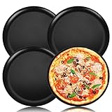 TEAMFAR Pizzablech 4er-Set, Edelstahl Rund Pizzaform mit Antihaftbeschichtung, ∅ 26 cm Pizza Backblech für Backen & Servieren, Gesund & Langlebig, Leicht zu reinigen