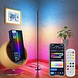 Gaoxun RGBW LED Stehlampe Wohnzimmer, Ecklampe Dimmbar mit Fernbedienung und APP, Alexa und Google Assistant, 16 Millionen Farben, 44 Szenenmodi, Musikmodi, DIY-Modus für Schlafzimmer Gaming, Schwarz