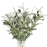 Mozeat Lens 10 Stück Olivenzweige Künstlich, 30cm Simulation Grüner Olivenbaum Deko Künstliche Zweige Griechische Deko für Hochzeit, Garten, Haus, Büro, Indoor Outdoor Dekoration