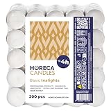 Horeca Candles - Teelichter mit 4 Stunden Brenndauer - 200 Stück, Weiß - Ohne Duft - Paraffinwachs - Hochzeit, Dekorieren, Feiern, Entspannen, Party