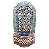 Marrakesch Gartenbrunnen Zimmerbrunnen aus original marokkanische Mosaik 83 cm Gross | Brunnen als Gartendeko Terassendeko & Balkon Deko | Springbrunnen Inkl. Pumpe für entspannenden Wasserfall