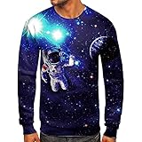 Generisch Herren Pullover Sweatshirt 3D Sternenhimmel Print Rundhals Langarm Pullover Casual Oversized Sweatshirt ohne Kapuze Frühling Herbst Langarmshirt Y2k Streetwear Männer Sweatshirt für Herren