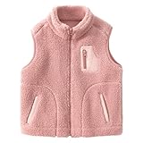 ANIMQUE Kleinkind Kinder Polarfleece Weste Verdicken Kinder Stehkragen Reißverschluss Ärmellose Jacke Eltern-Kind Herbst Winter Oberteile Oberbekleidung mit Taschen, Rosa 110