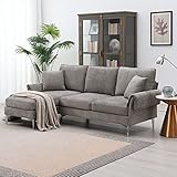 L Shaped Sectional Sofa Couch with Reversible Chaise, Small Couches Compatible with Living Room, Mid Century Modern Convertible Modular Sectional Sofa Set with 2 Pillows, Apartment Furniture, Pink ,So