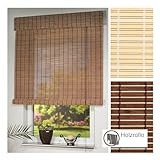 Liedeco Rollo Holz mit Seitenzug, Holzrollo für Fenster und Tür braun B 90 cm x L 220 cm