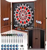 Electronic Dart Board with LED Electric Digital Scoreboard for Adults with Solid Wood Cabinet