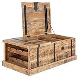 invicta INTERIOR Massivholz Couchtisch Bodega 100cm Mangoholz Hausbar Truhe Tisch Wohnzimmertisch