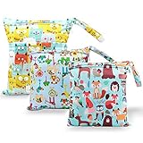 HOTLIKE Wetbag, Nassbeutel, 3 Stück Windeltasche Wickeltasche, Nasstaschen Wiederverwendbare Organiser Beutel Waschbar mit Reißverschluss für Baby Kleinkind Reisen Gym (Gelb)