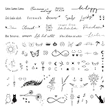 BHGT 6 Blätter 120+pcs Temporäre Tattoos zum Aufkleben Schriftzug auf Deutsch Inspirierende Sprüche Fake Tattoo Schwarz Klebetattoos Aufkleber für Frauen Männer
