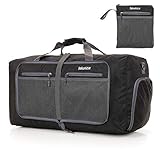 Bekahizar 60L Leichter Faltbare Reisetasche Groß Weekender Übernachtung Taschen Verpackbar Reise-Gepäck Sporttasche Travel Duffel Handgepäck Mit Schuhfach für Sport Reisen Gym Urlaub (schwarz)