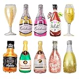 Luftballons Wein Flaschen, 10 Stück Folienballon Champagner, Riesen Ballon Bier Whisky Flasche Weinglas Sektflasche, für Geburtstag Urlaub Hochzeit Party Dekoration