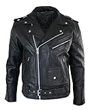 Infinity Leather Herren Lederjacke Schwarz Original Rindsleder Quer Reißverschluss Motorradjacke Brando Biker Echtleder Jacke - M