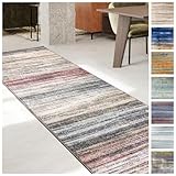 KARAT Teppich Läufer für Küche, Flur & Wohnraum Küchenläufer - Rutschfester Moderner Flurteppich für Wohnzimmer & Schlafzimmer Meterware nach Maß, Beige-Rot, 80 x 150 cm (Cudillero)