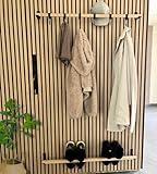 Steinmine - Designmanufaktur Eichenholz Kleiderstange und Haken für Garderobenpaneel - Kompatibel mit Akustikpaneel-Lamellenwand,(99 cm Breite für Hochkantmontage Akustikpaneele)