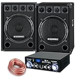 McGrey PA Komplettset DJ Anlage PowerDJ-2500 (System mit Partyboxen, Lautsprecher, 2X 800 Watt, Bluetooth-Endstufe, Verstärker, Lautsprecherkabel)