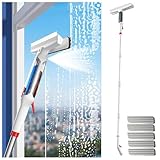 RYJYQYX 4 in 1 Sprüh Abzieher Dusche mit 41-190 cm 4-teiligem Verlängerungsstange, Teleskopreiniger mit Abwassersammler und 5 Pads Teleskop Fensterwischer für hohe Fenster innen/außen