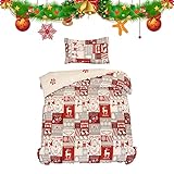 qiyifang Weihnachts-Bettdecken-Set | Frohe Weihnachten zweiteiliges Set | Rustikaler Weihnachtsmann Baum Schneemann Muster bedruckte Bettwäsche, weiche Mikrofaser Weihnachten Urlaub Bettwäsche