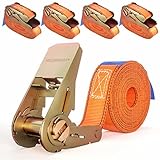 HELDENWERK 4 Stück Spanngurte mit Ratsche in 4m, 5m oder 6m Ratschengurte TÜV/GS Zertifiziert mit Doppelnaht I Zurrgurte wetterfest & robust (4m)