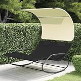 WDGJJFECNMUEHI Doppel-Schaukelliege mit Sonnendach 2 Personen Gartenliege Outdoor Schwarz Creme, Wetterfeste Schaukelbank mit Polster und UV-Schutz für Terrasse, Balkon, Pool
